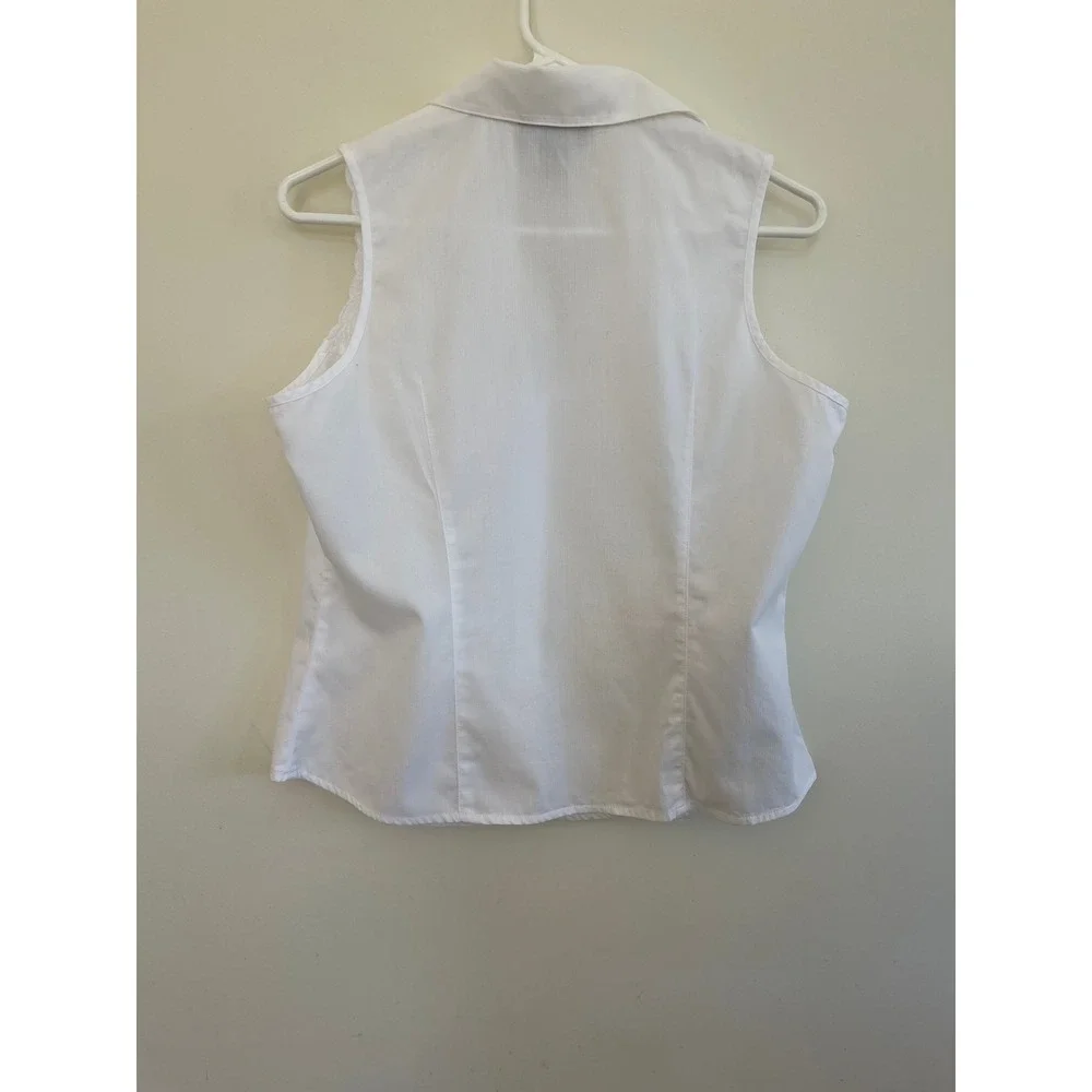 Jones New York Signature White Cotton Eyelet Lace Sleeveless Blouse Petite M - Picture 2 of 4